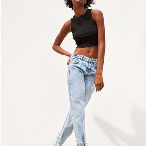 Zara Black Lace Sleeveless Rib crop top Size Small